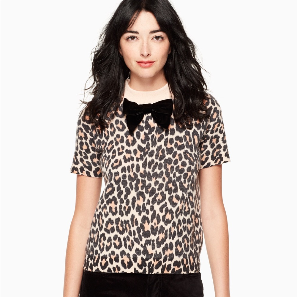 Kate Spade Leopard Print Velvet Bow Sweater